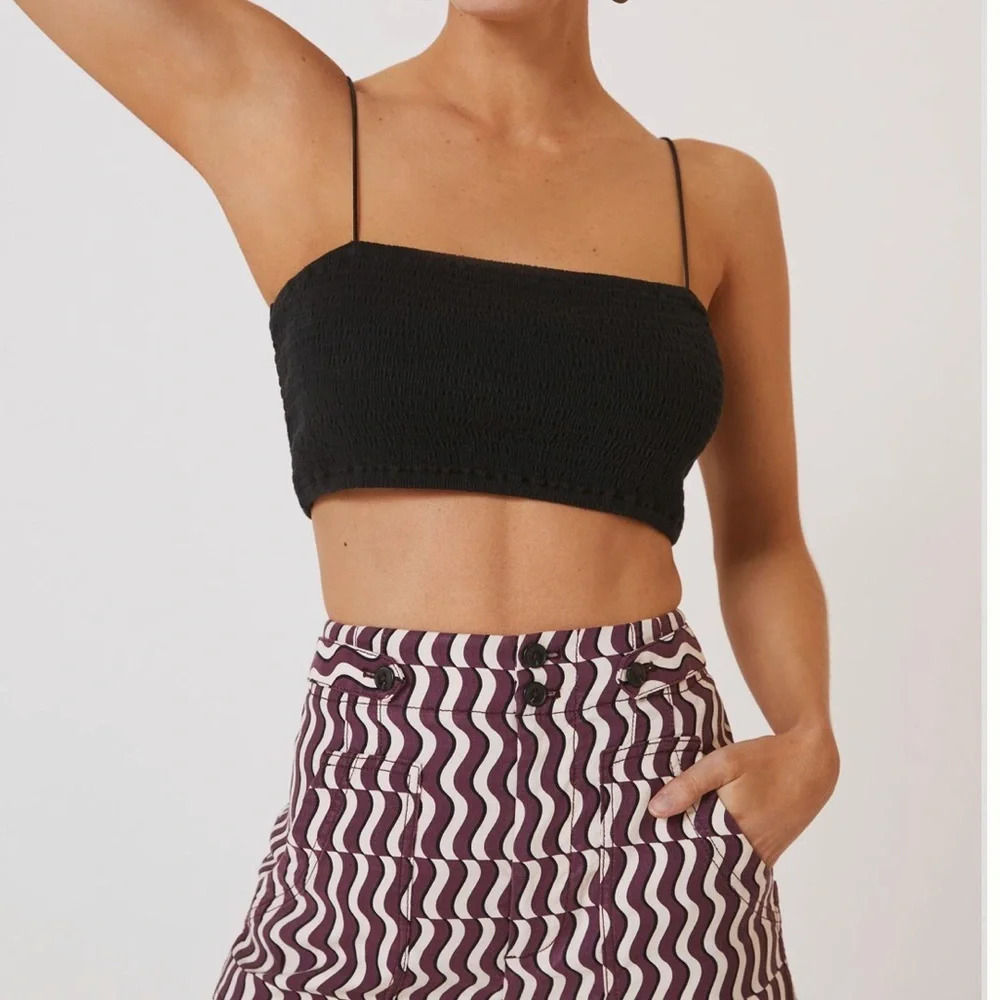 NWOT Maeve Micro Tube Top Spaghetti Strap Smocked Crop Top Black Medium